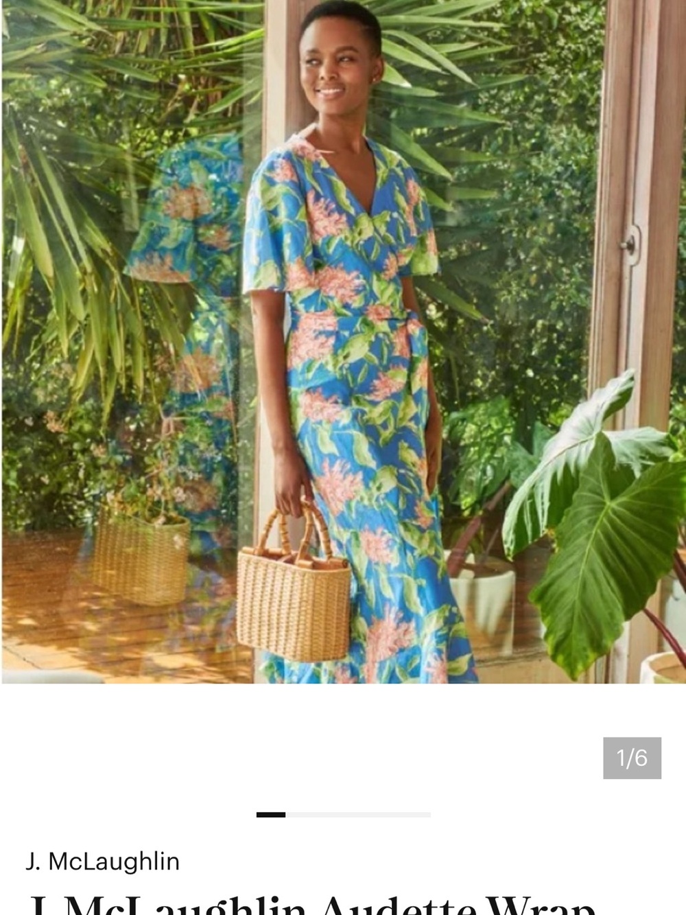 J. McLaughlin Audette Floral Wrap Dress in Sky Blue and Coral Pink Medium